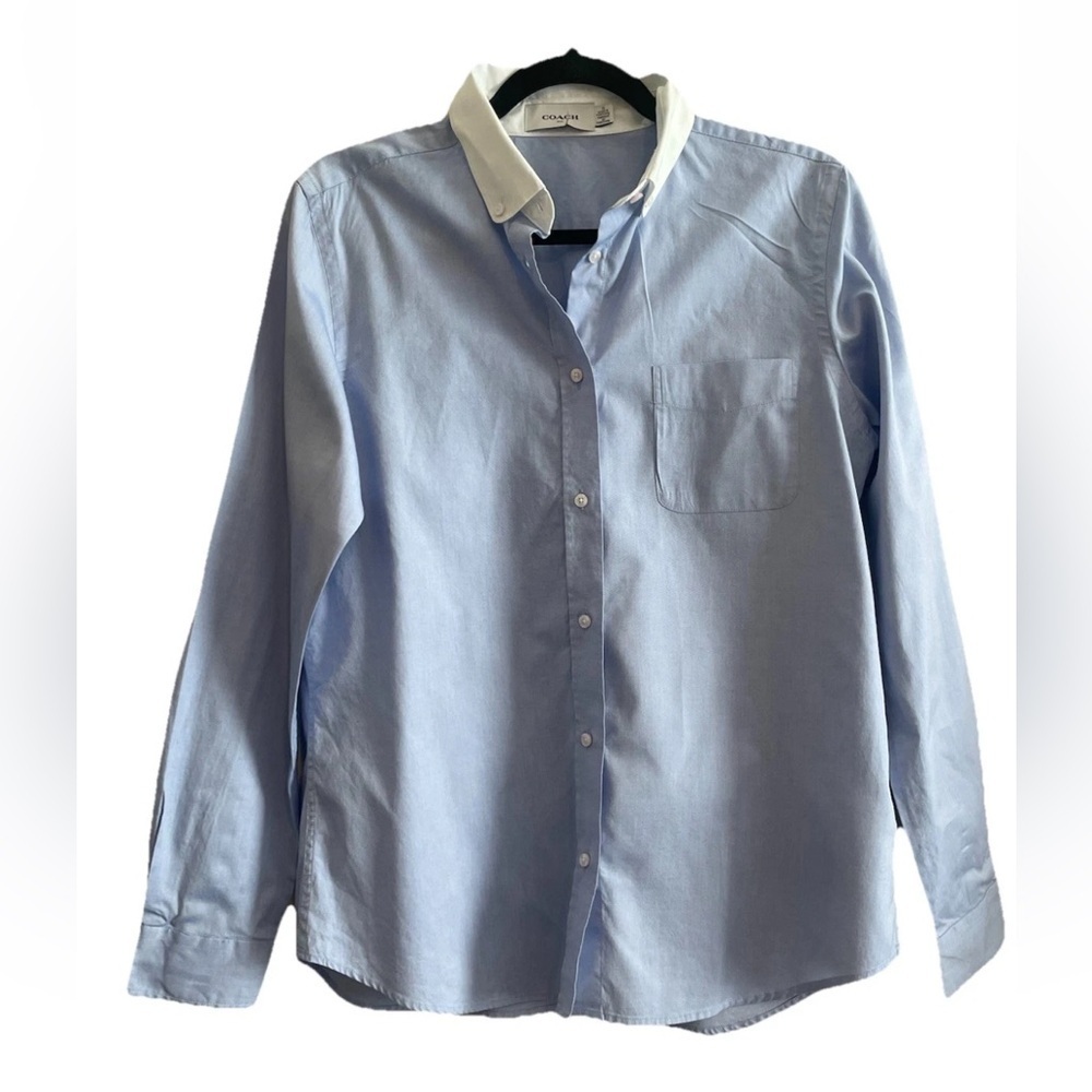 Coach 1941 Tailored Button Down Long Sleeve Shirt Top Blue Women’s Sz 12 Preppy - Picture 3 of 13